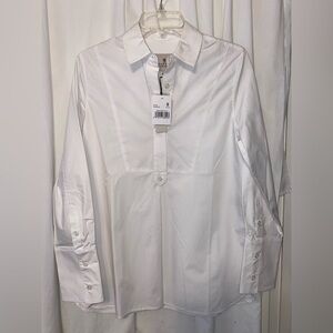 Martha by Martha Stewart White 1/4 Button Down L/S Popover Poplin Shirt Sz S
